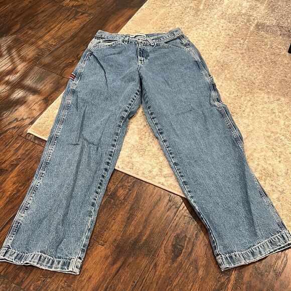 VTG Tommy Hilfiger carpenter Jeans size 8 high rise Tommy flag on hammer loop - Picture 1 of 8
